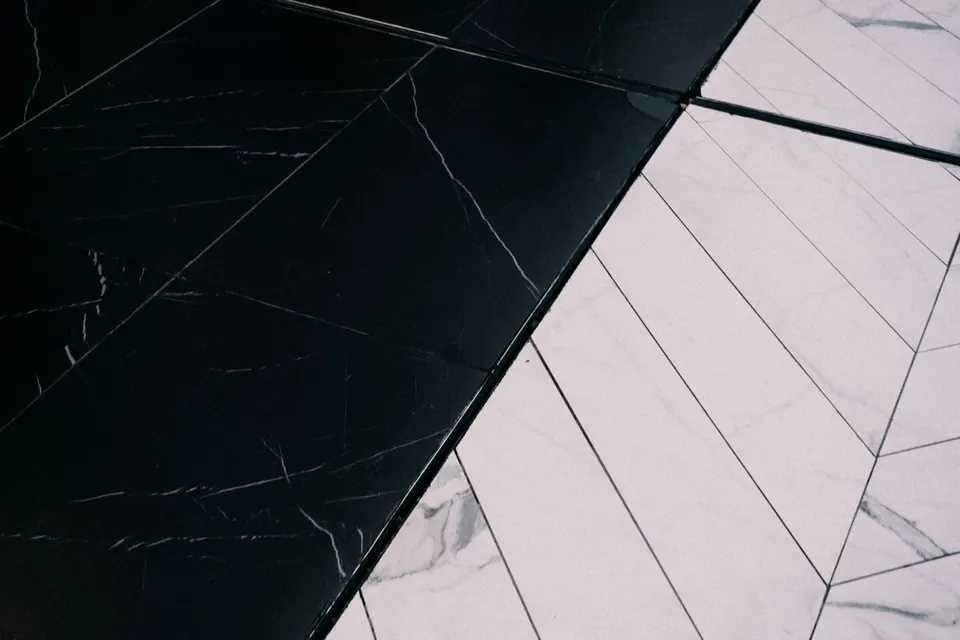 Black and white marble floor tiles