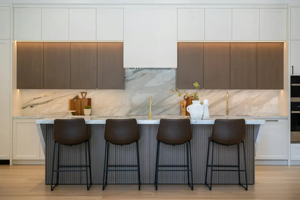 High-end kitchen with a marble island