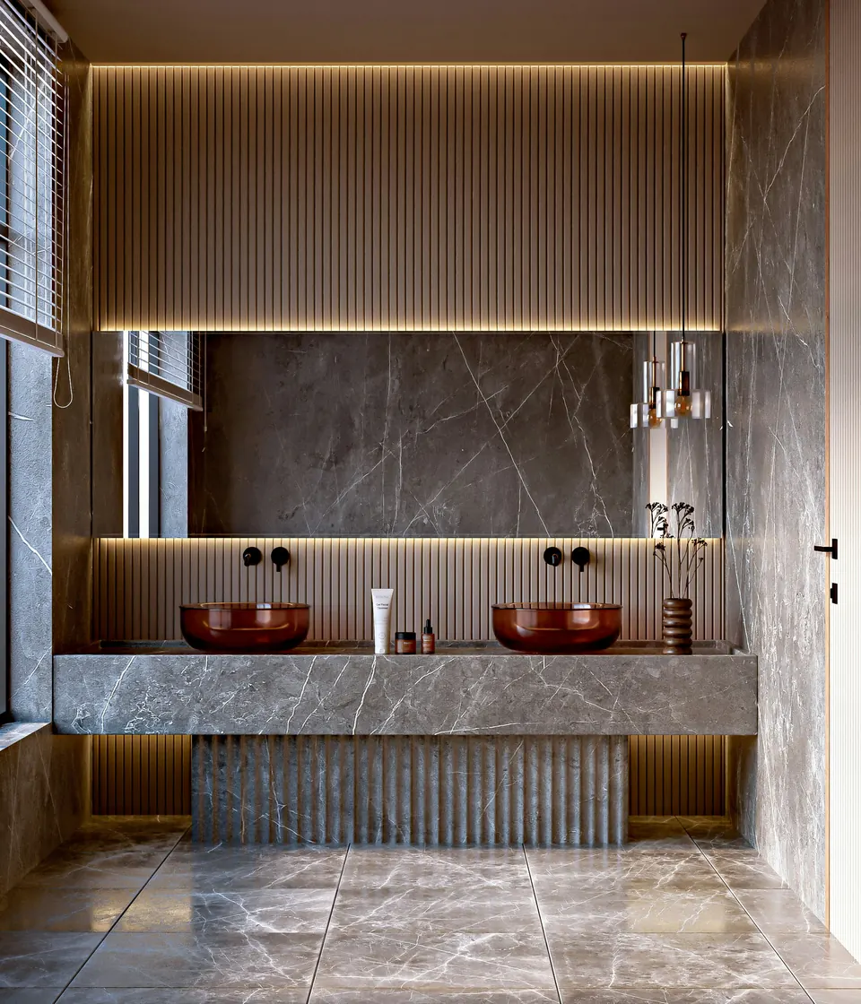 Marble double-sink vanity